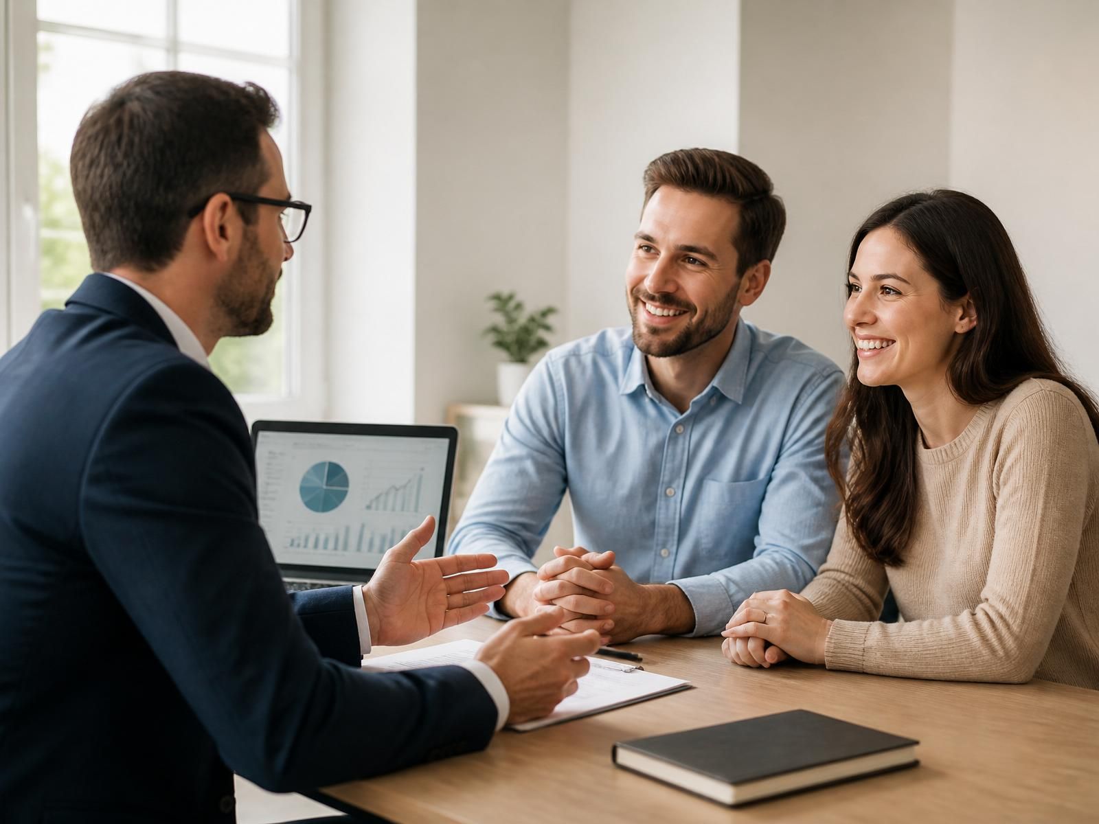 A licensed financial professional reviewing a plan with a young couple